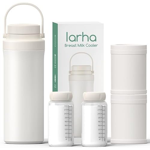 Portable Breast Milk Cooler, 22oz Breastmilk Cooler Bottle for Outdoor with 360°Total Cooling for 24 Hours, Storage Container with 2pcs Baby Bottles, Breastfeeding Essentials, Beige