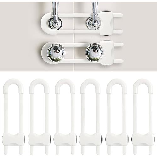 Baby Proofing Cabinets, Sliding Cabinet Locks for Babies, Adjustable U Shaped Baby Safety Locks, Childproof Cabinet Latch for Kitchen, Bathroom, Drawer, Cupboard Doors Knobs & Handles (6 Pack White)