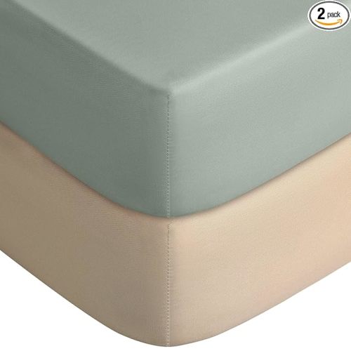 Yoofoss Pack and Play Sheets Fitted, Mini Crib Sheets 2-Pack for Pack N Play Mattress, Stretchy Playard Sheet, Soft and Breathable (Apricot-Green)
