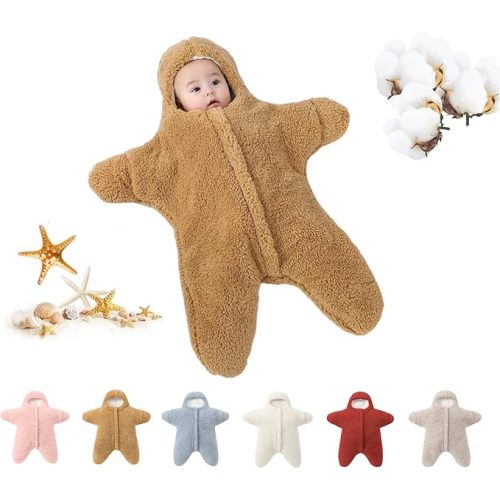 HEVOY Baby Starfish Onesie, Thick Imitation Fleece Starfish Newborn Sleeping Bag, Infant Footie Jumpsuit Winter Warm Outfits