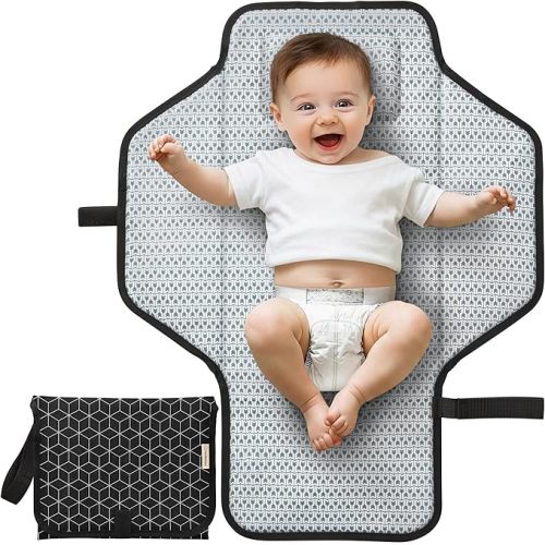KeaBabies Portable Changing Pad for Baby, Travel – 26 x 21 Wipeable, Waterproof, Foldable Baby Diaper Changing Mat for Diaper Bag, Caddy, Car, Bed, Newborn, Compact Changer Mat Station (Classic Gray)