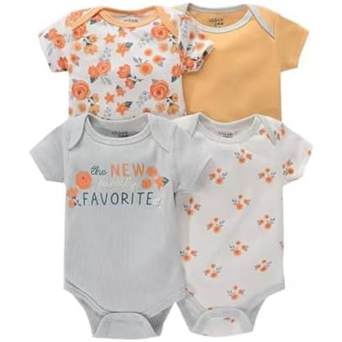 Newborn Girl Short Sleeve Bodysuit Baby Boy Clothes Unisex One-Piece Baby Clothes 4-Pack