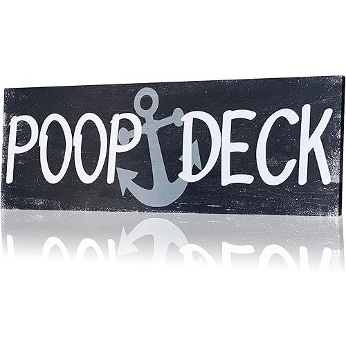 Jetec POOP DECK Sign Nautical Nursery Wall Decor Rustic Beach Bathroom Wood Sign Nautical Boat Decor Ocean Coastal Theme Decorations for Home Hanging for Ocean Bathroom 15.7 x 5.9 Inch(Dark Blue)