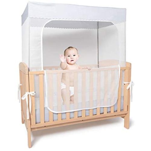 YeTrini Crib Safety Tent,See Through Mesh Crib Netting Mosquito Nets Sturdy Crib Cover to Keep Toddler from Climbing Out ,to Keep Cats Out,to Keep Baby in-Gray