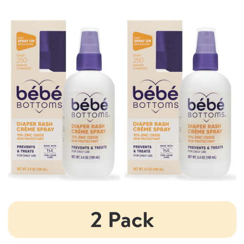 (2 pack) Bébé Bottoms Diaper Rash Cream Spray - Paraben, Dye & Fragrance Free, No-Rub Touch Free Application for Sensitive Skin - Quick Relief & Comfort (100 ml)