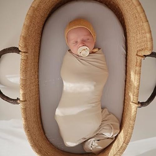 mushie Stretchy Baby Swaddle Blanket | Extra Soft & Snug Fit | 47"x47" (Fog)