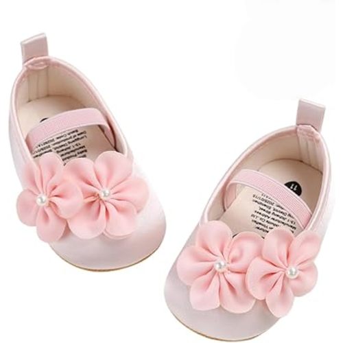 Baby Mary Jane Flats for Girls with Bowknot Cotton Anti Skid Sole Infant First Walker Princess Dress Crib Wedding Shoes