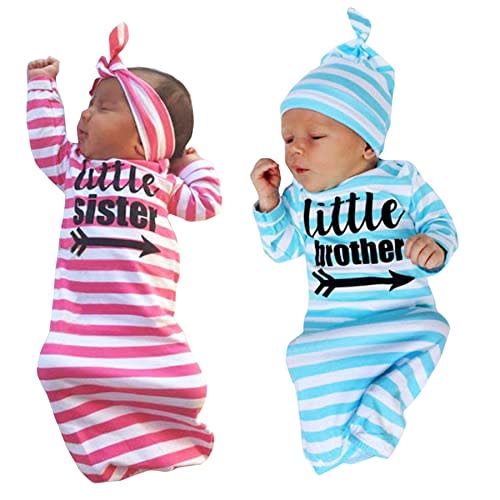 2 Pack Unisex-Baby Clothes Newborn Twins Nightgown Little Brother Sister Sleepwear Sibling Matching Outfits Set