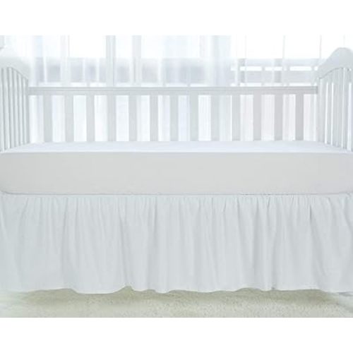 100% Egyptian Cotton, Nursery Crib Toddler (28" x 52" x 14") 800 Thread Count Crib Skirt Dust Ruffle, Bedding Skirts for Baby Boys or Girls, 14" Drop, White Solid