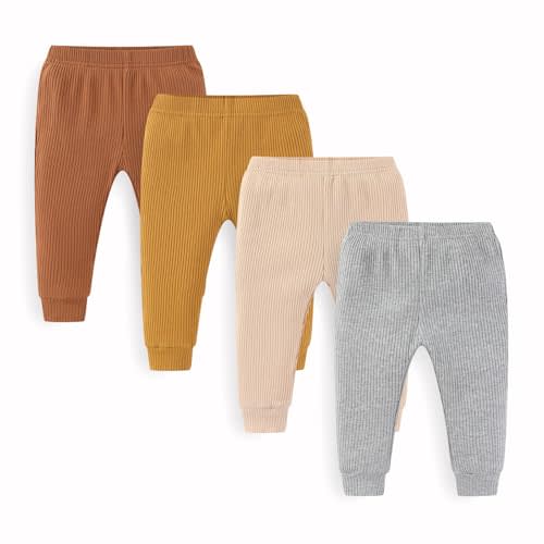 JELYLOVE Unisex Baby Boy Girl Pants Sets Ribbed Soft Infants Bottoms Casual 4 Pack 0-24 Month Babies' Leggings