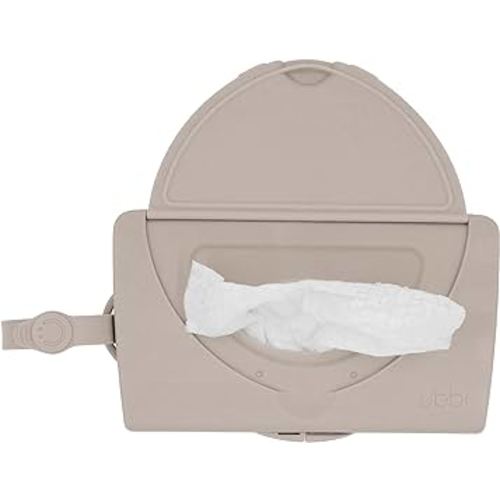 Ubbi On-The-Go Baby Wipes Dispenser, Portable Wipes Container for Travel, Diaper Bag Accessory Must Have for Newborns, Reusable Wipes Holder, Taupe
