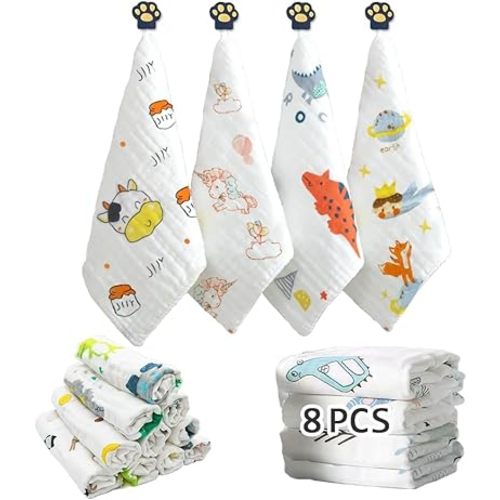 Baby Muslin Washcloths | Soft Face Towels for Newborns with Sensitive Skin | Shower Gift for Baby Registry - 11.5x11.5 inch (29x29cm)