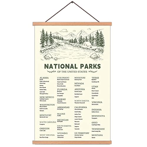KAIRNE US National Park Checklist Poster,Park Posters for Travel Sign with Wooden Hanging Framed(28CMx46CM),Inspirational Rustic Decor,National Park Map Posters Gift for Hiker or National Park Lover
