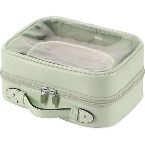 Veki TSA Approved Toiletry Bag Transparent Makeup bag Double Travel Cosmetic bags Case Waterproof Toiletries Bag Large Capacity Open Storage bag Organizer for Women and Girls (Large Green)