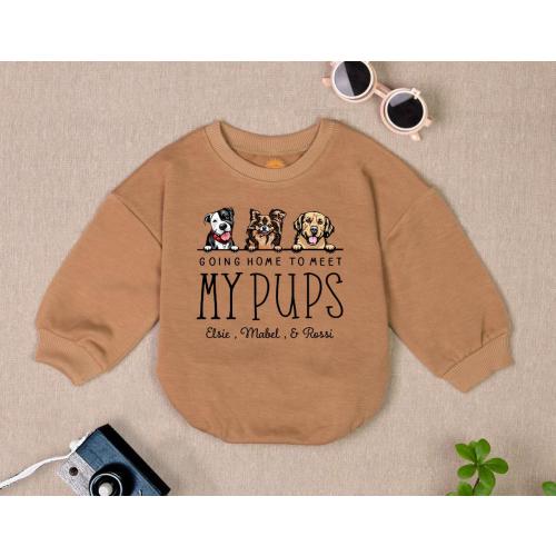 Going Home to Meet My Pups Baby Bodysuit, New Best Friend Baby Romper, Personalized Dog Name Baby Clothes, Dog Name Romper Gift Baby Outfit