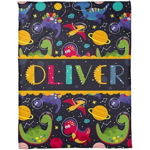 Zocoshi Personalized Kids Dinosaur Blanket - Custom Fleece With Name, Sherpa, Boys