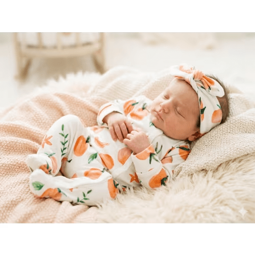Peach Design Baby Sleeper With Headband