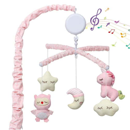 TROPOW Baby Crib Mobile, Nursery Mobile for Crib with Music Motor Spinner, Musical Crib Toys for Infants 0-6 Months Girls and Boys, Crib Mount Mobiles with 36 lullabies, Pink