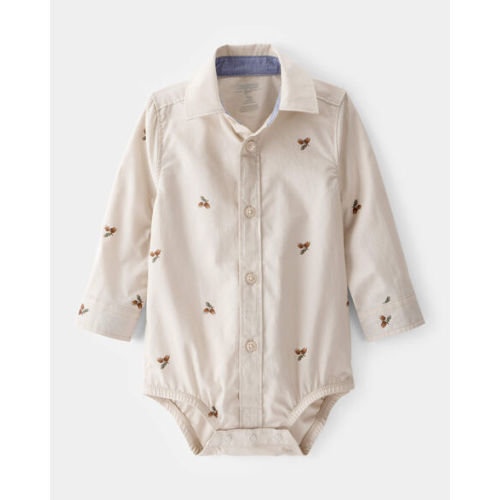 Baby Poplin Acorn Print Long-Sleeve Bodysuit - Khaki - OshKosh | Carter's