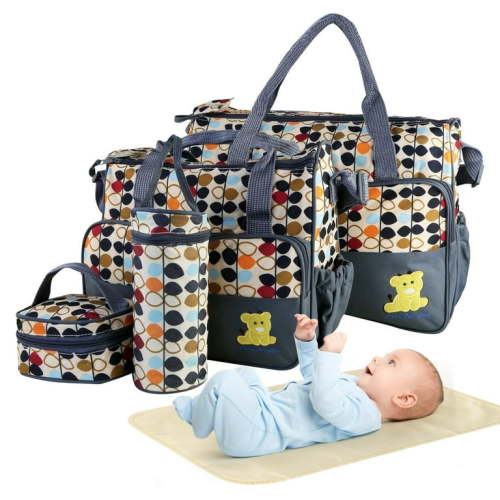 Moclever Baby Diaper Bag Tote Set, 5Pcs Baby Nappy Diaper Bags for Mom and Dad with Nappy Changing Pad Insulated Pockets, Grey