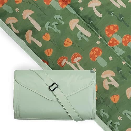Little Unicorn 5'x5' Outdoor Family Picnic & Beach Blanket | Durable & Water-Resistant Fabric | Compact Fold & Easily Wipes Clean | Zipper Pocket (Woodland Mushroom)
