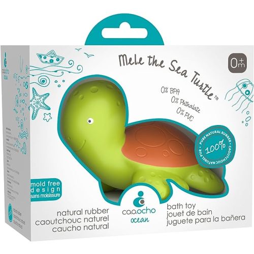 CaaOcho Pure Natural Rubber Bath Toy - Mele The Sea Turtle Baby Toy - Hole Free Bath Toys, BPA Free Bath Toys for Infants, Without Holes Sealed Natural Rubber Baby Toy