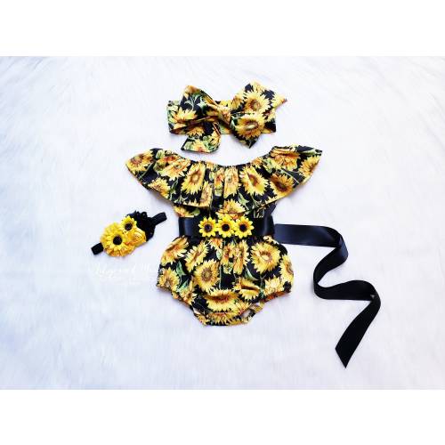 Sunflower baby girls romper, Sunflower girls 1st birthday outfit, Sunflower summer baby romper girl outfit, 1st birthday girl fall outfit