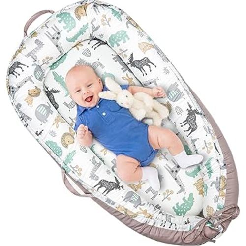 Baby Lounger Cover for Newborns, 100% Cotton Soft Portable Baby Nest Lounger Cover, Breathable Infant Lounger Replacement Cover, Lounger Pillow Cover Fit for Snuggle Me, Cover Only(Animal Pattern)
