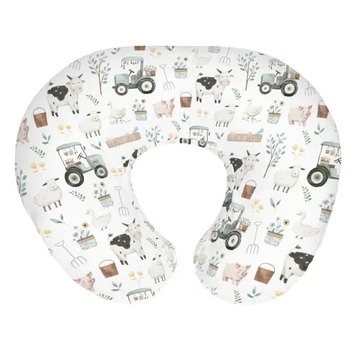 Boho Farm Animals Baby Nursing Pillow Covers for Boy Girl Lamb Cow Chicken Duck Tractor Tree Nursery Slipcovers for Breastfeeding Pillows Spring Farm Life Soft Stretchy Cover for Newborn Infant