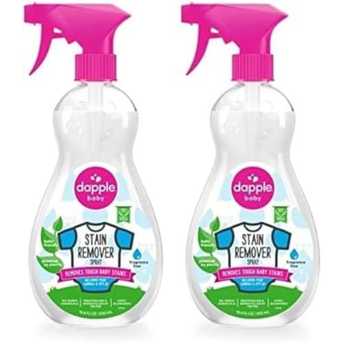 Stain Remover Spray by Dapple Baby, Fragrance Free, 16.9 Fl Oz Spray Bottle - Plant-Based & Hypoallergenic - Baby Laundry Stain Remover for Clothes & Cloth Diapers (Pack of 2)