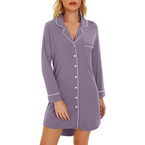 WiWi Nightgowns for Women Viscose from Bamboo Soft Long Sleeve Sleep Shirt S-XXL