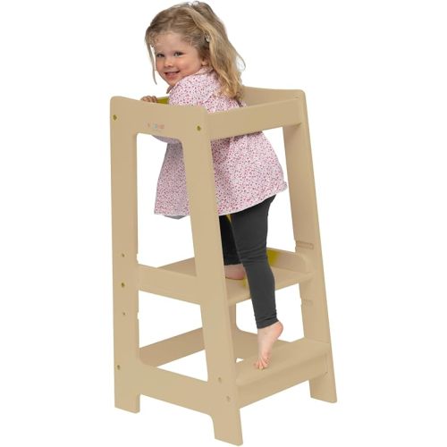 Adjustable Toddler Standing Stool for Kitchen & Bathroom | Wooden Step Stool with Safety Rails for Cooking & Learning | Sturdy & Secure Platform for Ages 18 Months to 5 Years
