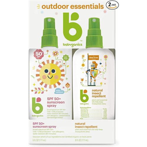 Babyganics 50 SPF Baby Sunscreen Spray and Bug Spray | Octinoxate & Oxybenzone Free | DEET Free, 6oz each, Combo 2 Pack