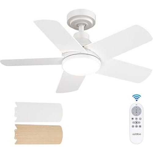 addlon Ceiling Fans with Lights, 32 inch White Ceiling Fan with Light and Remote Control, Reversible, 3CCT, Dimmable, Noiseless, Small Ceiling Fan for Bedroom, Farmhouse, Indoor/Outdoor Use