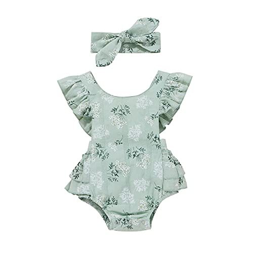 Baby Girls Floral Cotton Leotard Romper Newborn Daisy Playsuits Ruffled Sleeve Onesie Infant Jumpsuit Clothes Headband