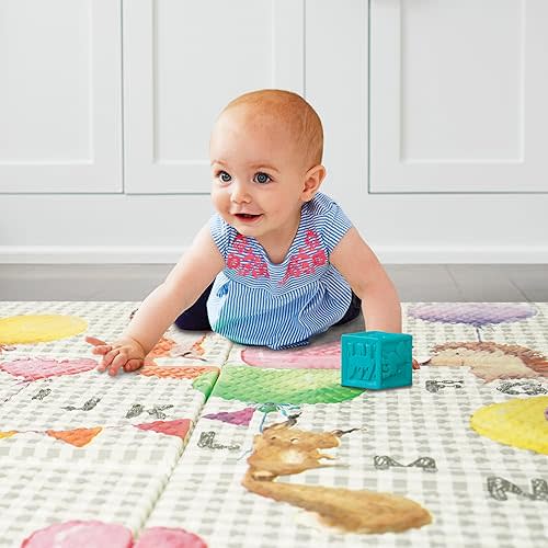 Toddleroo by North States 71" x 71" Foldable ABC Animal Friend Padded Play Mat. Extra Large Foam Baby Play Mats for Floor, Waterproof Tummy Time Mat for Indoor & Outdoor Use