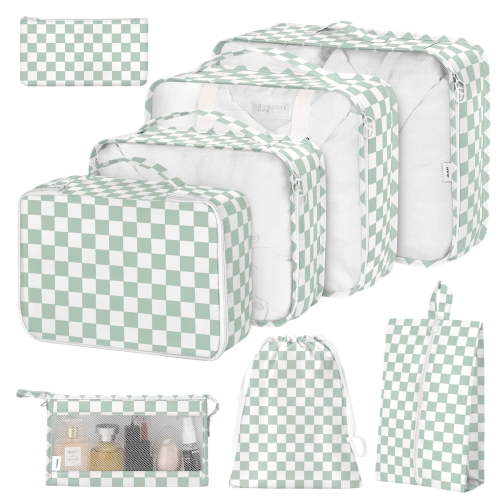 Livhil 8Pcs Packing Cubes for Luggage, Packing Cubes for Travel Luggage Packing Organizers ( Green Plaid )