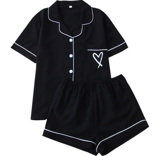 FAIWAD Womens Pajamas Set Soft Sleepwear Button Down Heart Print Shirt with Shorts Pjs Lounge Set Nightwear