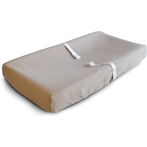 mushie Extra Soft Muslin Fitted Changing Pad Cover (Pale Taupe)