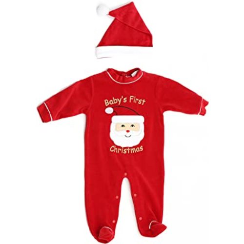 Just Love Christmas Coverall for Baby & Infant with Matching Santa Hat