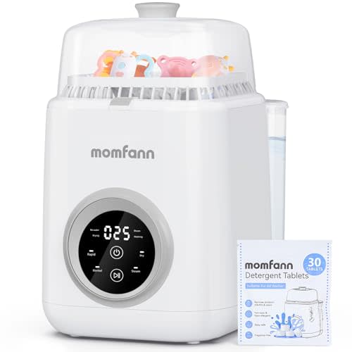 MOMFANN 19 Min Bottle Washer, Quick Wash, Sterilizer and Dryer - All-in-One Cleaner, Bottles, Pump Parts and Baby Accessories, Ideal Gift for New Parents, Grey