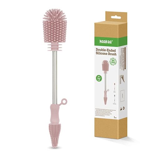 Haakaa Silicone Cleaning Brush, Baby Bottle Brush, Bottle Brush Cleaner, Reusable Cleaning Brush for Haakaa Pump, Milk Storage Bags, All-Round Cleaning, Sturdy Bristles. Pink - Blush
