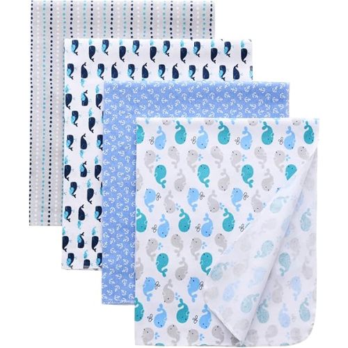 Gina Era Flannel Receiving Blankets, Baby Swaddle Blankets 100% Cotton 4 Pcs One Size 30 X 30 Inch for Baby Boy or Baby Girl (Style5)