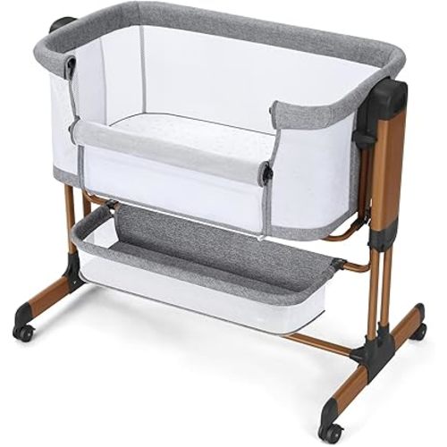 Ezebaby 3-in-1 Baby Bassinet, Rocking Baby Bassinets Bedside Sleeper, Adjustable Portable Crib for Newborn Infant with Wheels Storage Basket and Mesh Sides