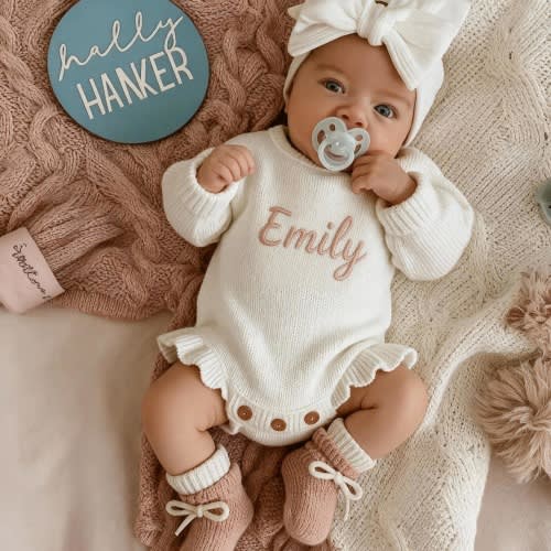 Embroidered Baby Outfit, Personalized Baby Name Romper, Infant Name Bodysuit,Newborn Gift,Baby Shower,First Birthday Gift,Coming Home Outfit