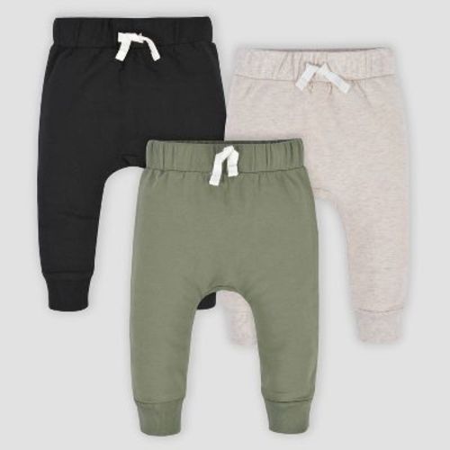 Gerber Baby 3pk Premium Jogger Pants - Black/Green/Cream, Size: 3-6M