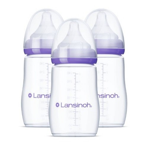 Lansinoh Baby Bottles for Breastfeeding Babies with 3 Medium Flow Nipples  - 8oz/3ct