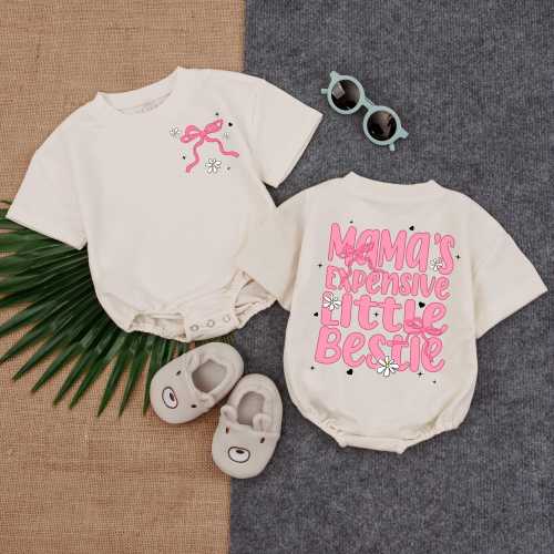 Mama's Expensive Little Bestie T-shirt Bubble Romper, Bow Baby Outfit, Boho Girl Clothes, Mother's Day Baby Clothes, Baby Shower Gift