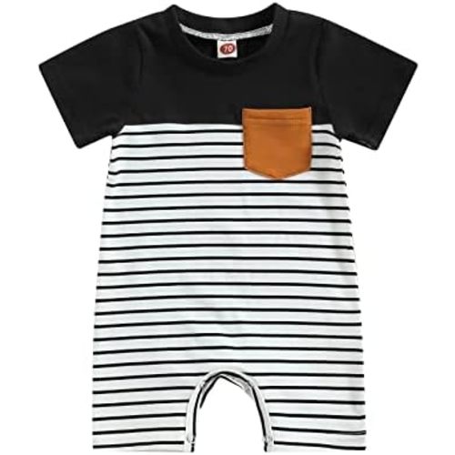 Kupretty Baby Boy Romper Newborn Infant Clothes Summer Short Sleeve Striped Jumpsuit Playsuit Bodysuit