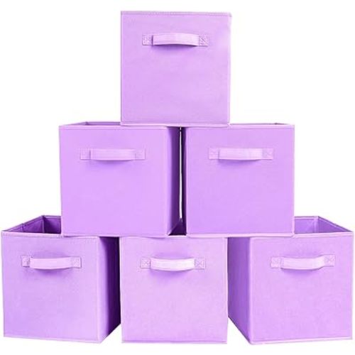 PowerKing Collapsible Storage Cubes with Handles, Fabric Foldable Bins for Closet Shelves, Durable Organization Storage Bins, 10.5'' x 11'' x 10.5'', 6 Pack, Purple